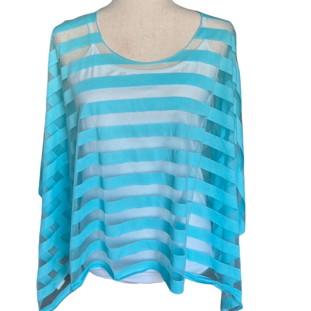 Sheer Turquoise Striped Poncho